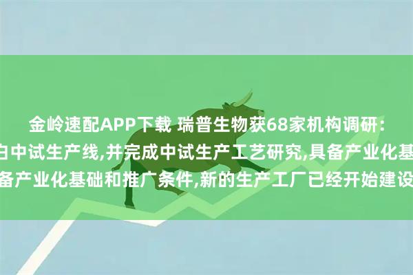 金岭速配APP下载 瑞普生物获68家机构调研：公司目前已建成菌丝蛋白中试生产线,并完成中试生产工艺研究,具备产业化基础和推广条件,新的生产工厂已经开始建设（附调研问答）